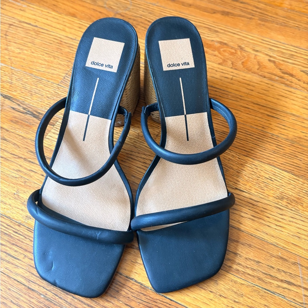 Dolce Vita Black Double-Strap Wedge Sandals